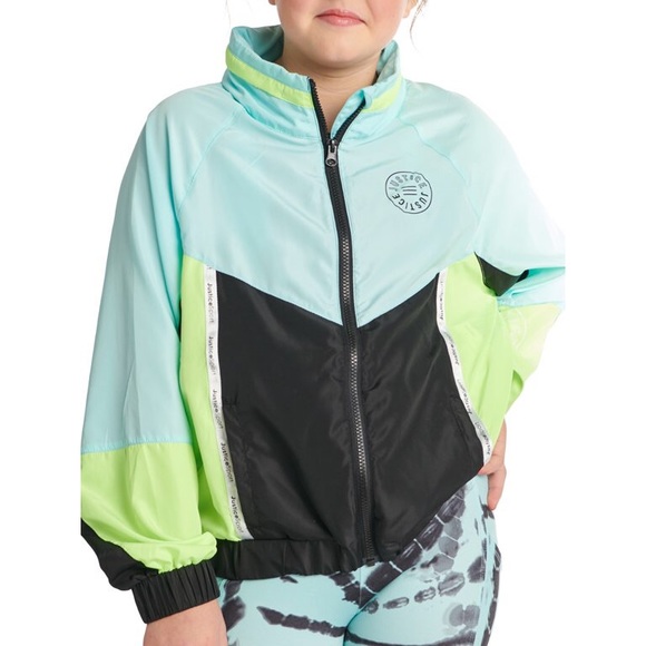 Justice NWT Neon Blue Lime Green Windbreaker Jacket 10 - Picture 3 of 12